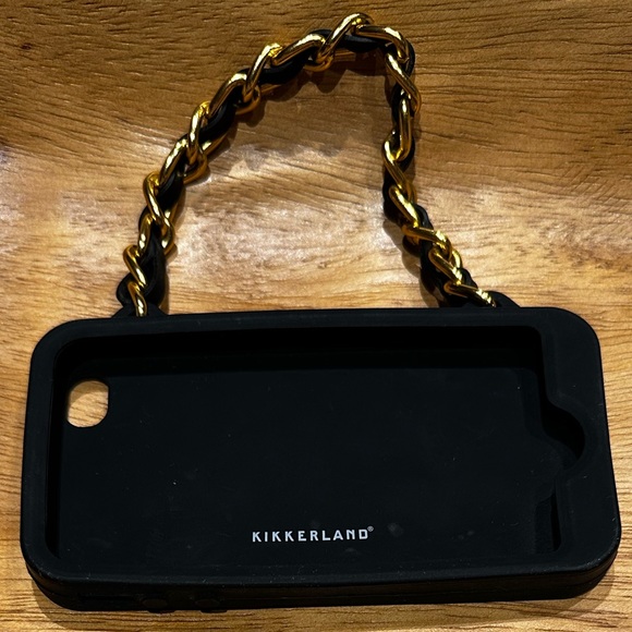 iPhone 4 Case with Gold Chain Handle Black Silicone Embossed Quilted Purse GUC - Picture 2 of 2